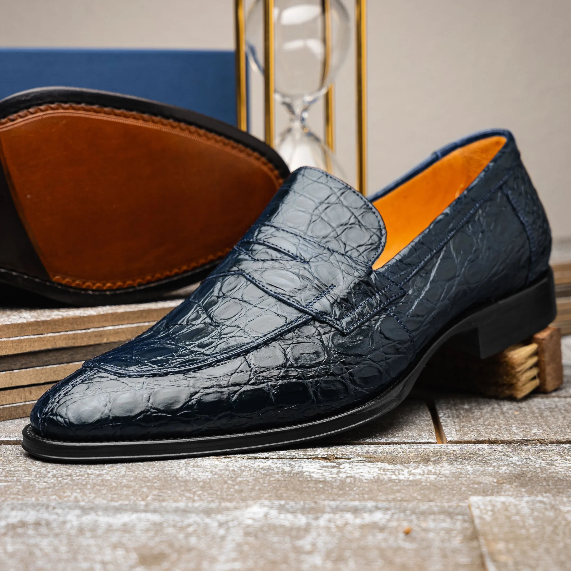 11-201-NVY ROMA Crocodile Penny Loafer, Navy