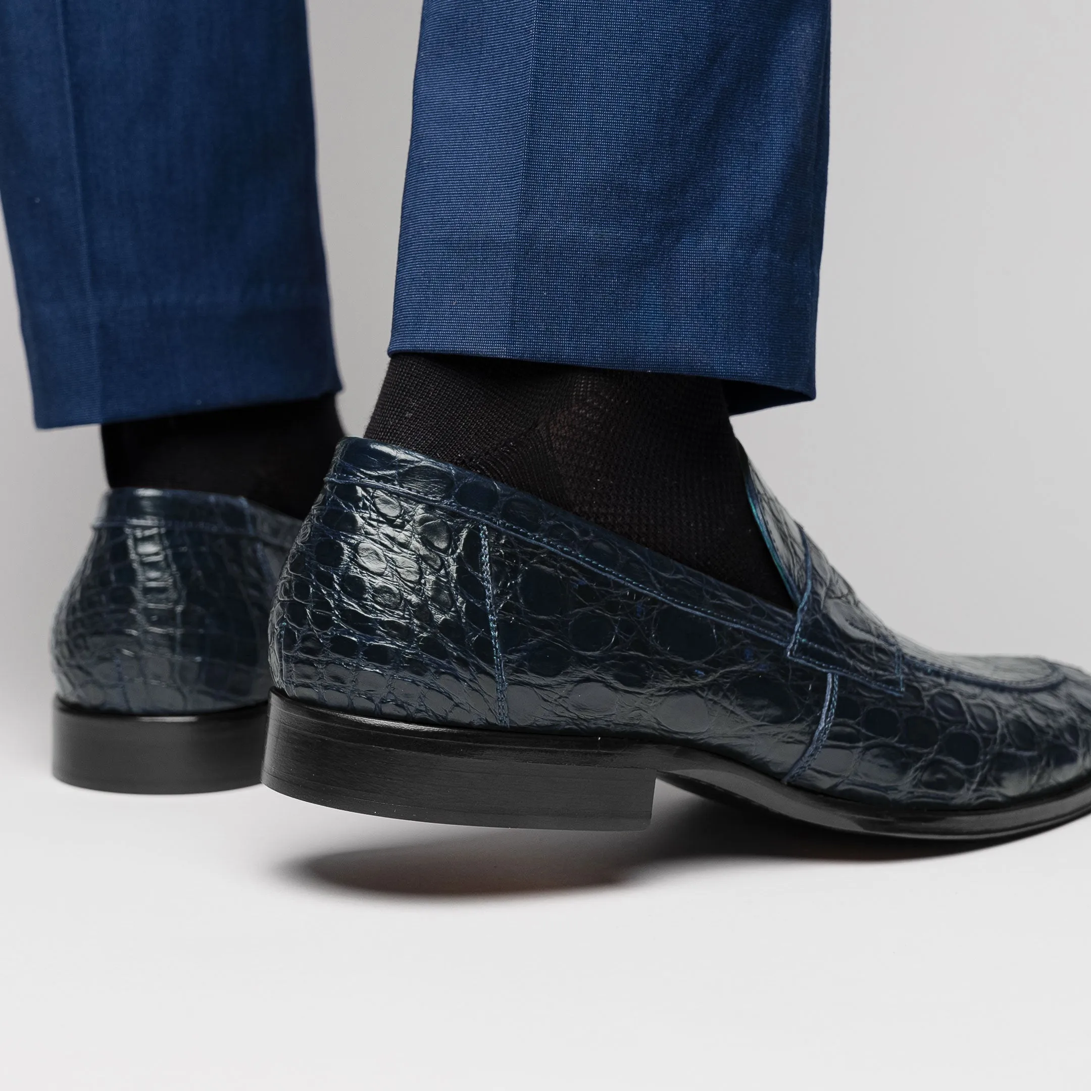 11-201-NVY ROMA Crocodile Penny Loafer, Navy