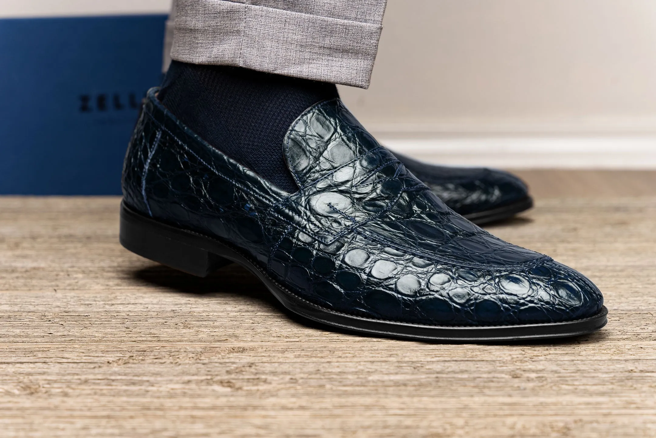 11-201-NVY ROMA Crocodile Penny Loafer, Navy