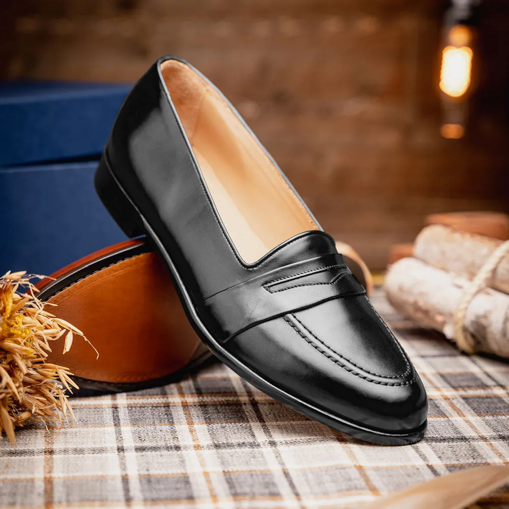 15-203-BLK SAVANNAH Calfskin Penny Loafer, Black