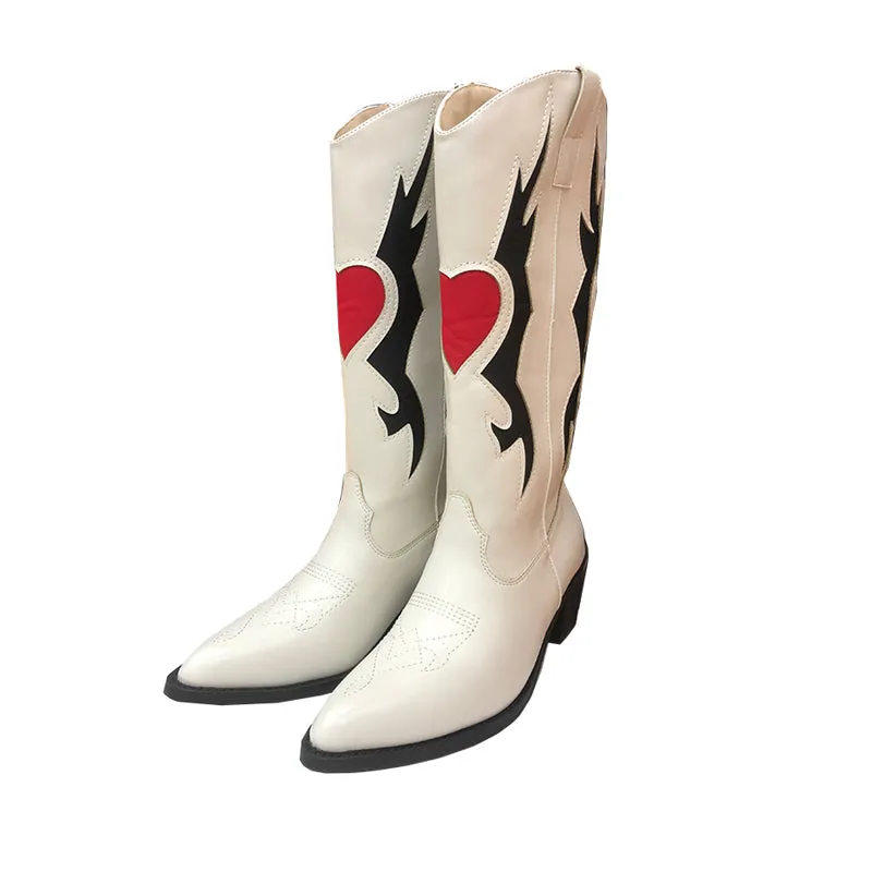 2023 new High Quality pointed toe thick heel color matching embroidery Cowgirl Boots