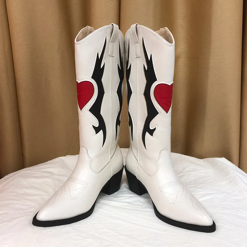 2023 new High Quality pointed toe thick heel color matching embroidery Cowgirl Boots