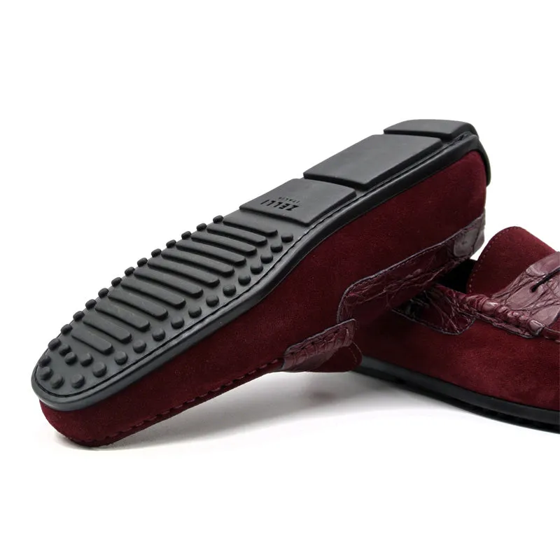 31-160-BDX MONZA Sueded Calfskin with Crocodile Driver, Bordeaux