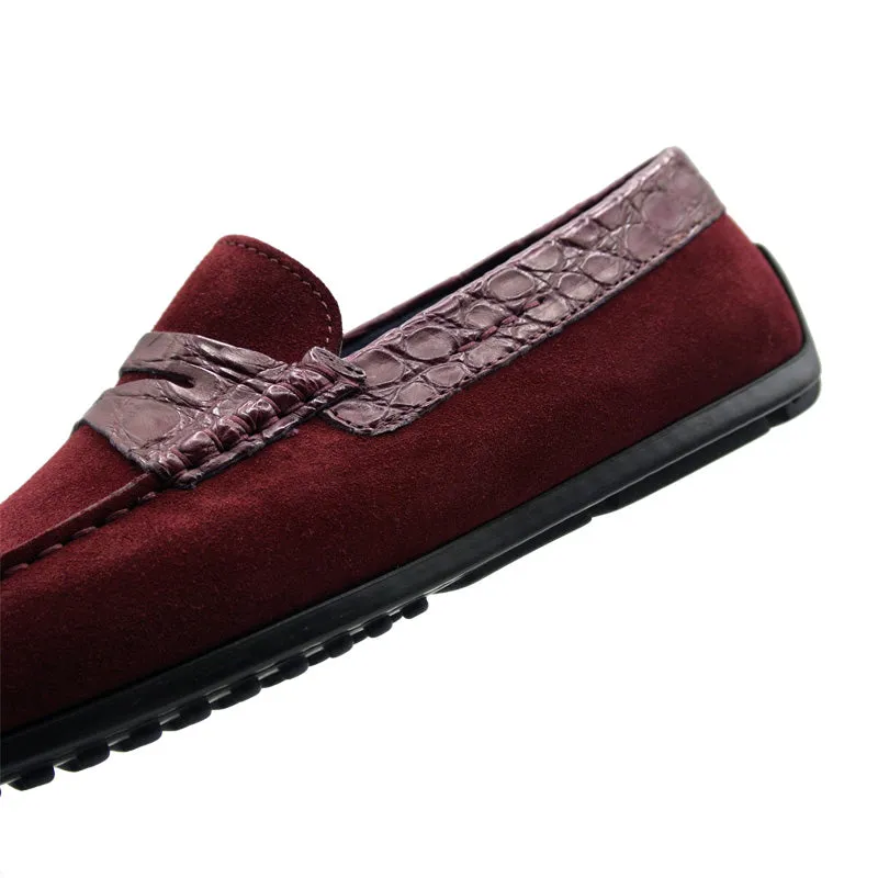 31-160-BDX MONZA Sueded Calfskin with Crocodile Driver, Bordeaux