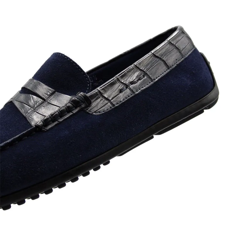 31-160-NVY MONZA Sueded Calfskin with Crocodile Driver, Navy