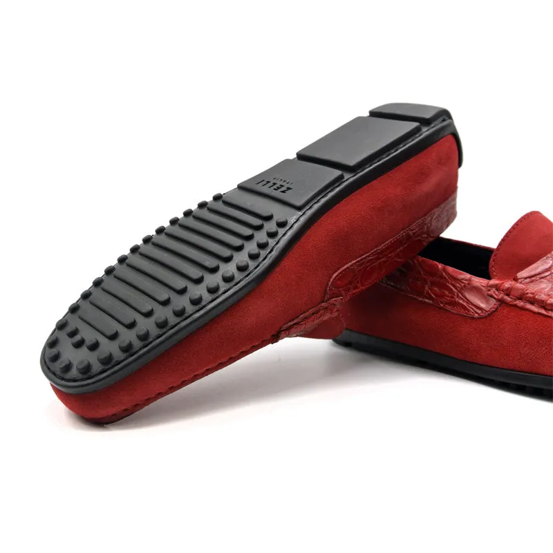 31-160-RED MONZA Sueded Calfskin with Crocodile Driver, Red