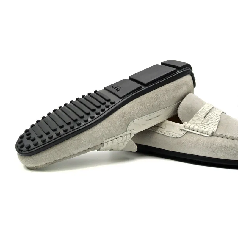 31-160-WHT MONZA Sueded Calfskin with Crocodile Driver, White