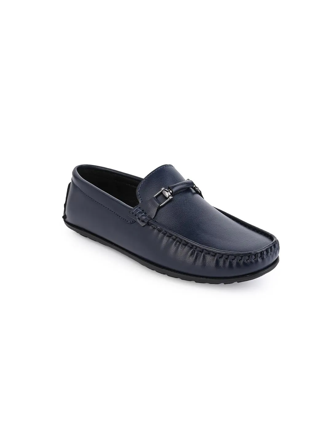 Alberto Torresi Mild Grained Synthetic Buckled Blue Men's Loafer