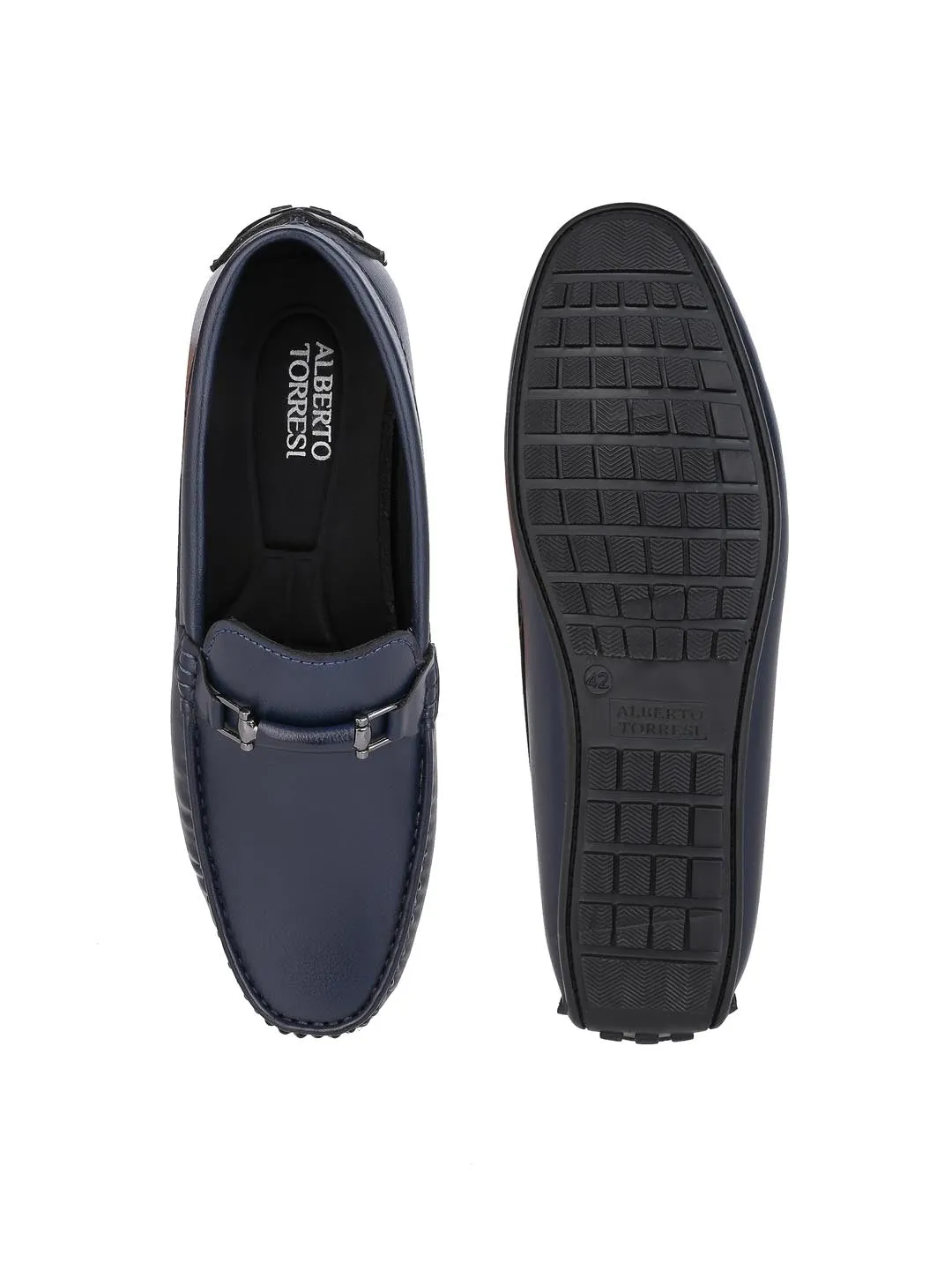 Alberto Torresi Mild Grained Synthetic Buckled Blue Men's Loafer