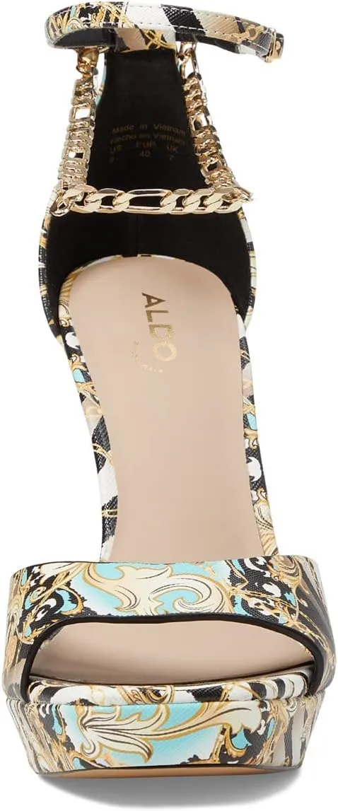 Aldo Scarlett Black Multi Stiletto High Heel Platform Ankle Strap Heeled Sandals