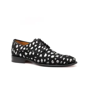 Ambrogio 40427-A147 Men's Shoes Black & White Leopard Print / Pony Derby Oxfords (AMBX1019)