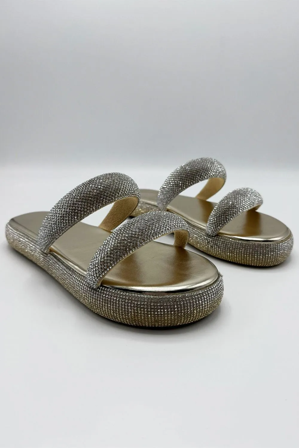 Arachne Diamante 2 Band Flatform Flats in Gold