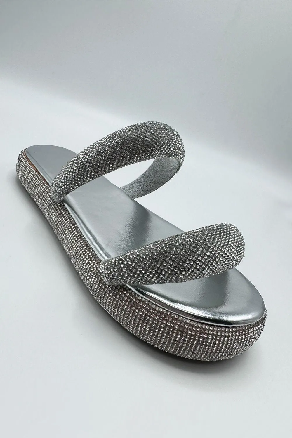 Arachne Diamante 2 Band Flatform Flats in Silver