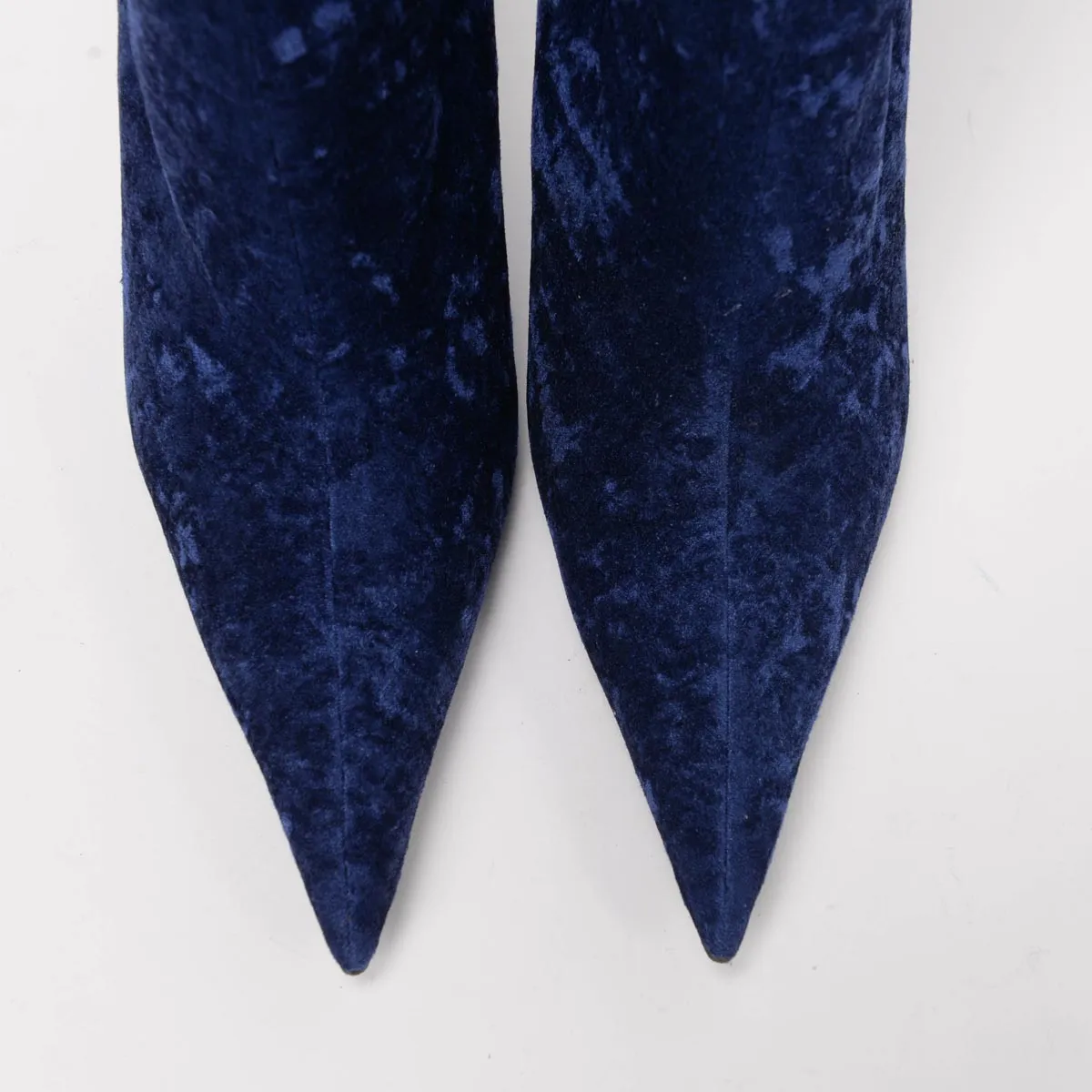 Balenciaga Blue Crushed Velvet Knife Boots 40