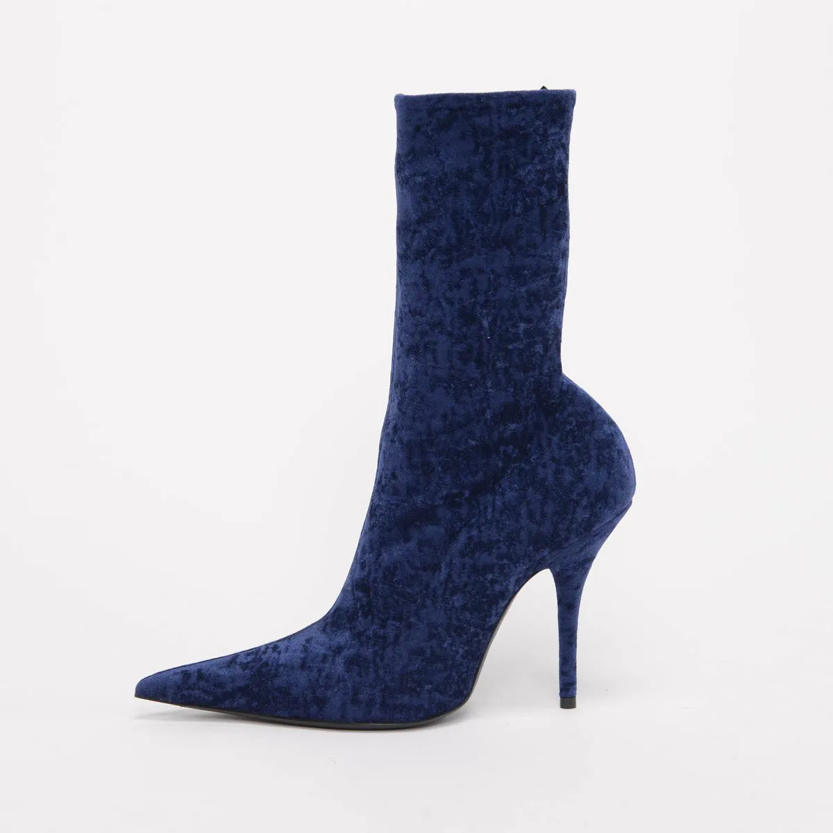 Balenciaga Blue Crushed Velvet Knife Boots 40