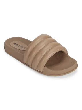 Beige PU Line Quilted Slip Ons