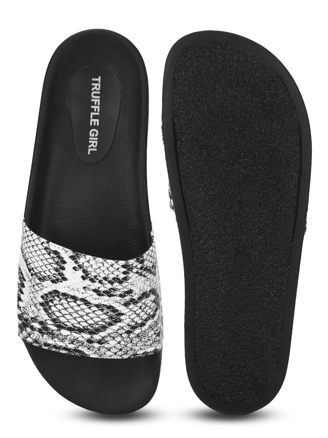 Black & White PU Snake Pattern Slides