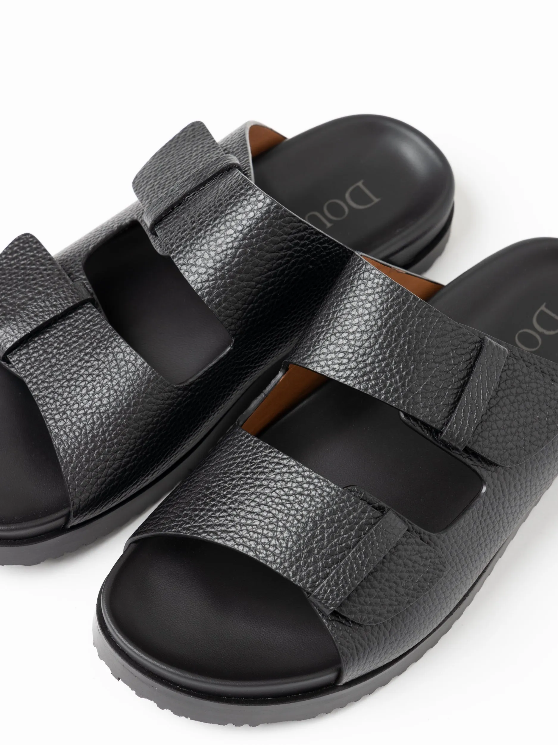 Black Double-Strap Leather Sandals