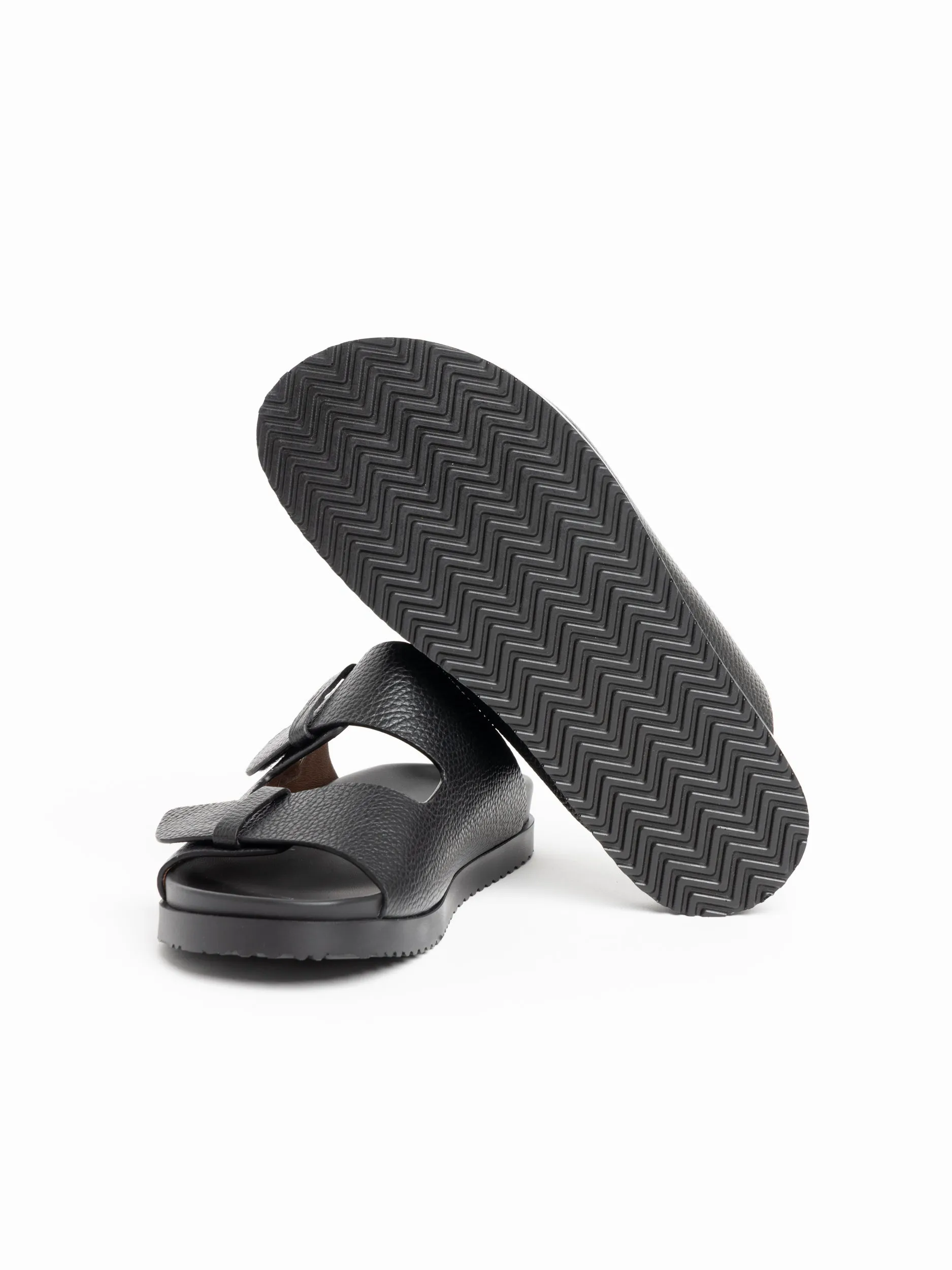 Black Double-Strap Leather Sandals