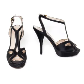 Black Satin Platform Sandals 36