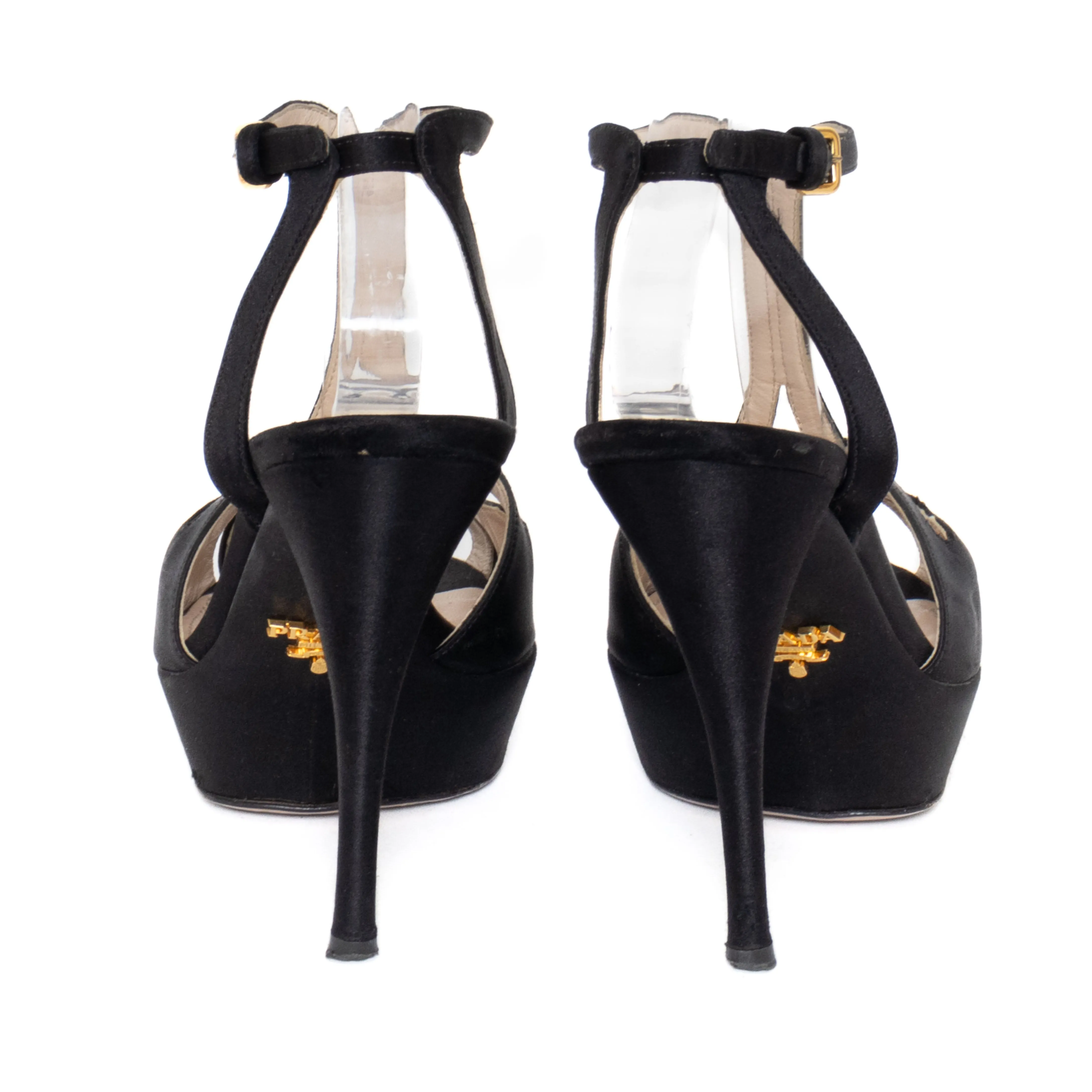 Black Satin Platform Sandals 36