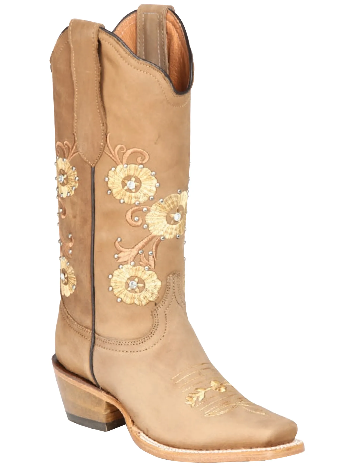 Botas Vaqueras Rodeo con Tubo Bordado de Flores de Piel Genuina para Mujer 'Jar Boots' - ID: 126450