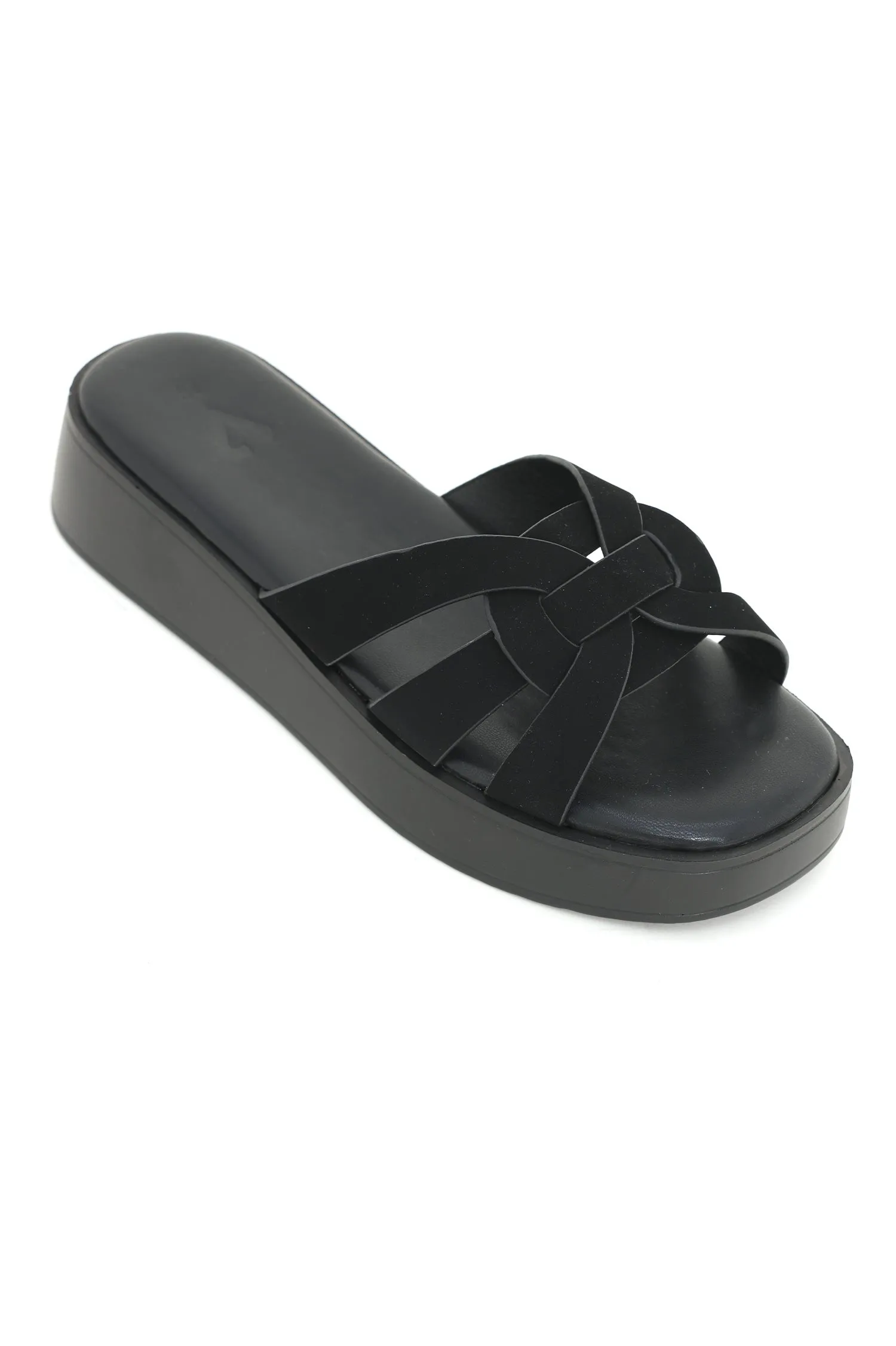 BRAIDED BLISS SLIDES-BLACK