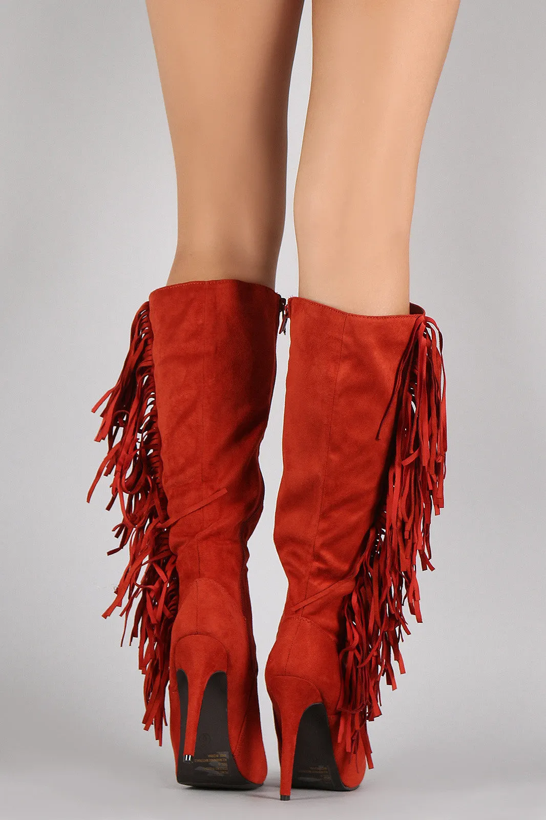 Breckelle Faux Suede Side Fringe Stiletto Knee High Boot