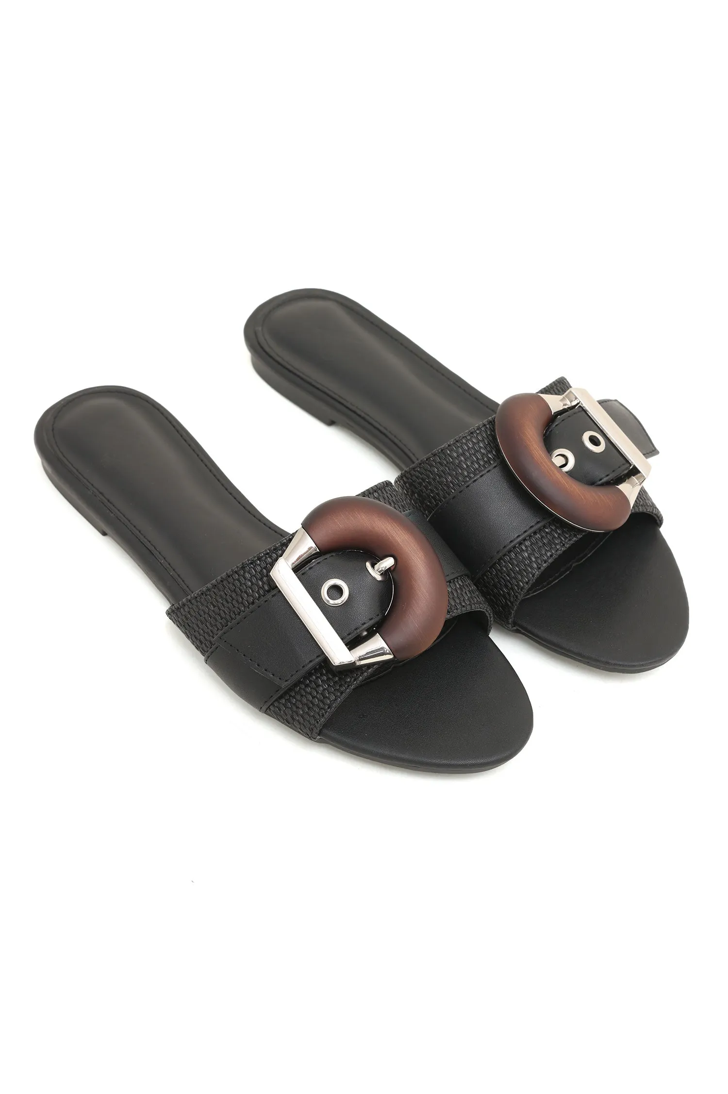 BUCKLE BLISS SLIDES-BLACK