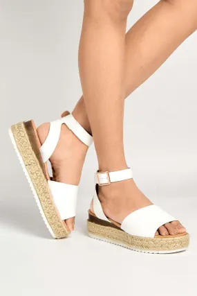 Casey Espadrille Flatform Sandals in White Matt