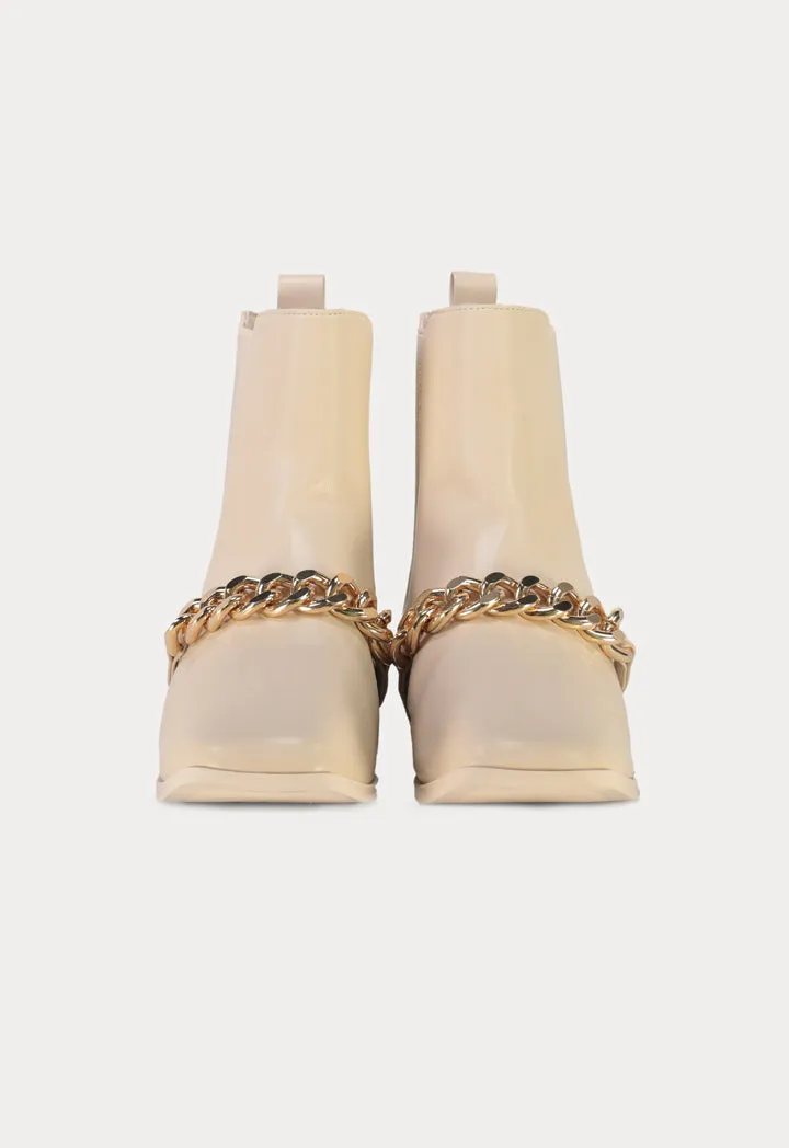 Chunky Chain Vamp Embellished Chelsea Boots