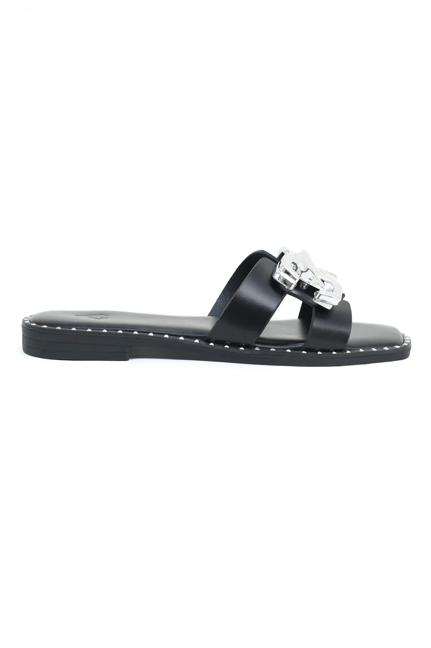 CITY CHIC BUCKLE SLIDES-BLACK