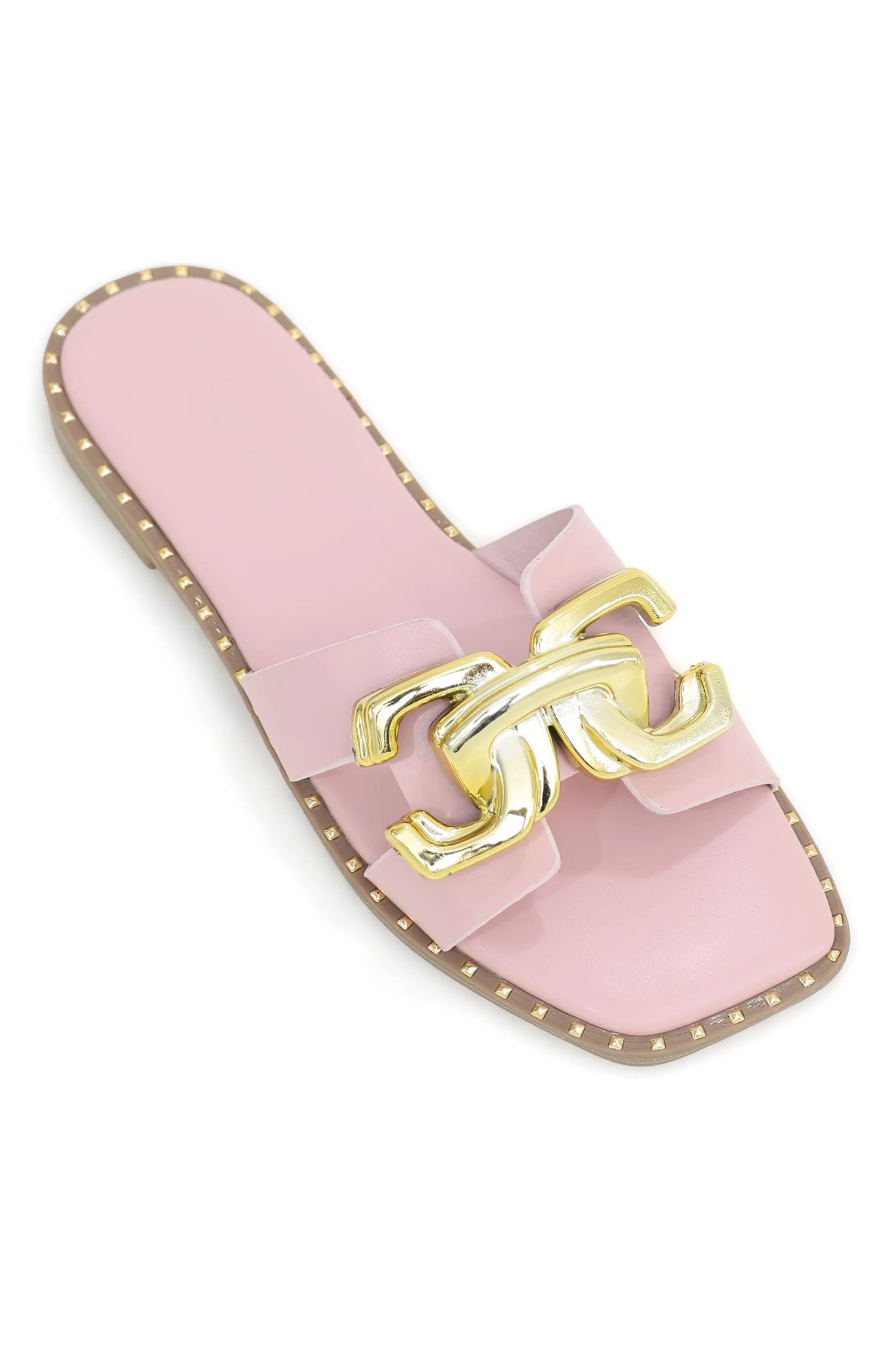 CITY CHIC BUCKLE SLIDES-PINK