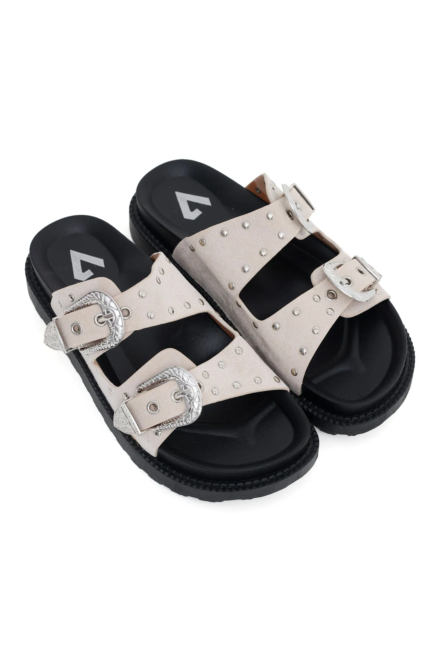 COMFORT STRAP SLIDES-BEIGE