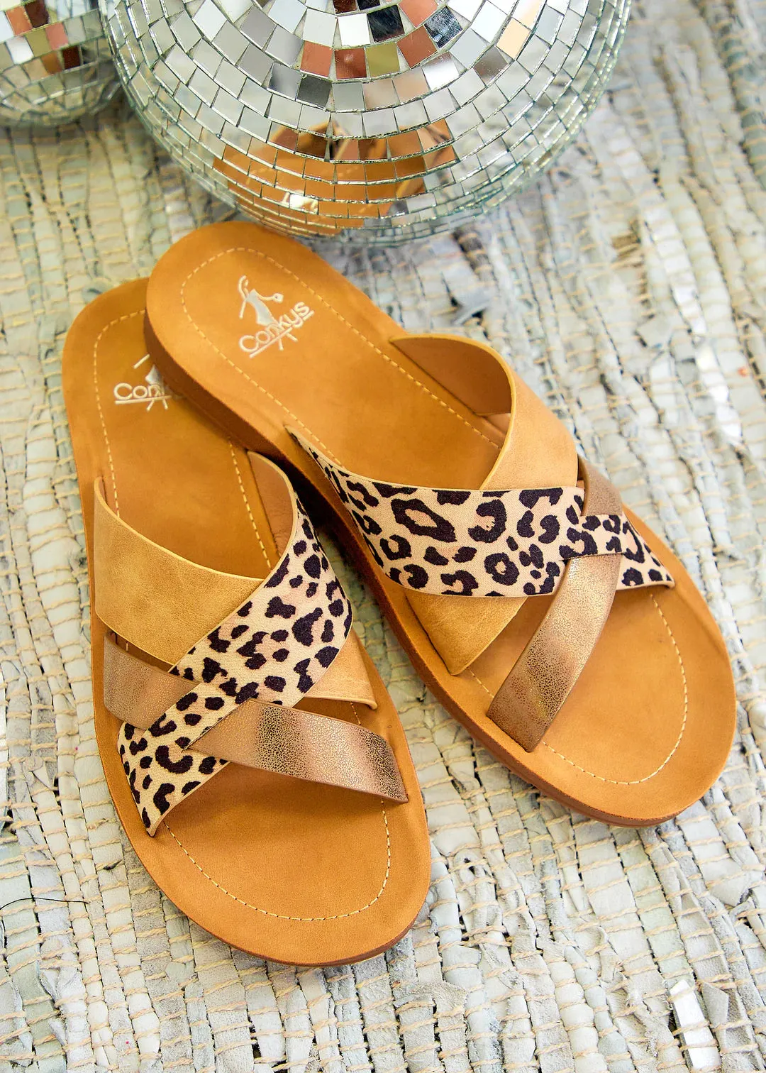 Corkys Charm Sandals, Cognac Leopard