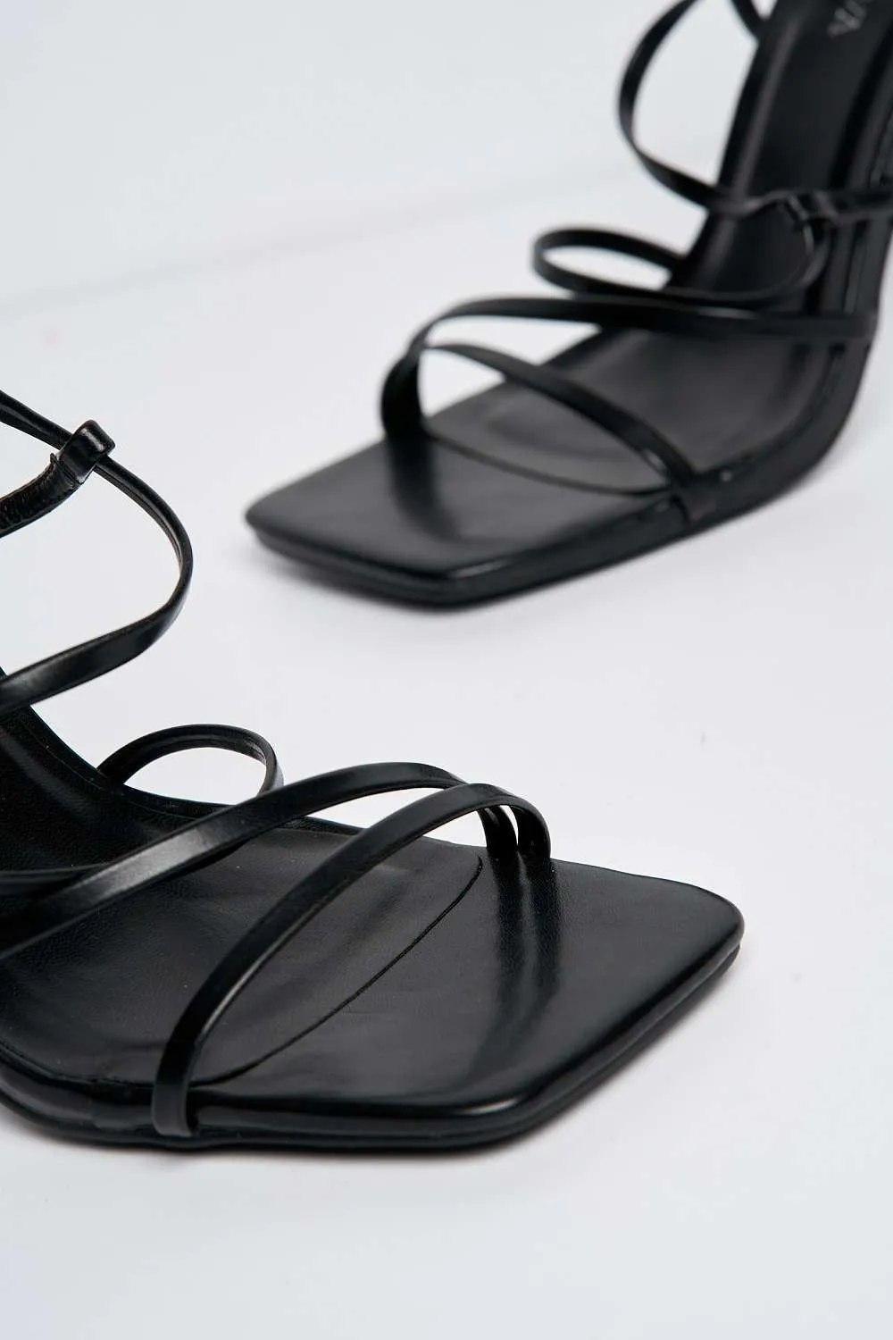 Courtney Strappy Heeled Sandals in Black Matt