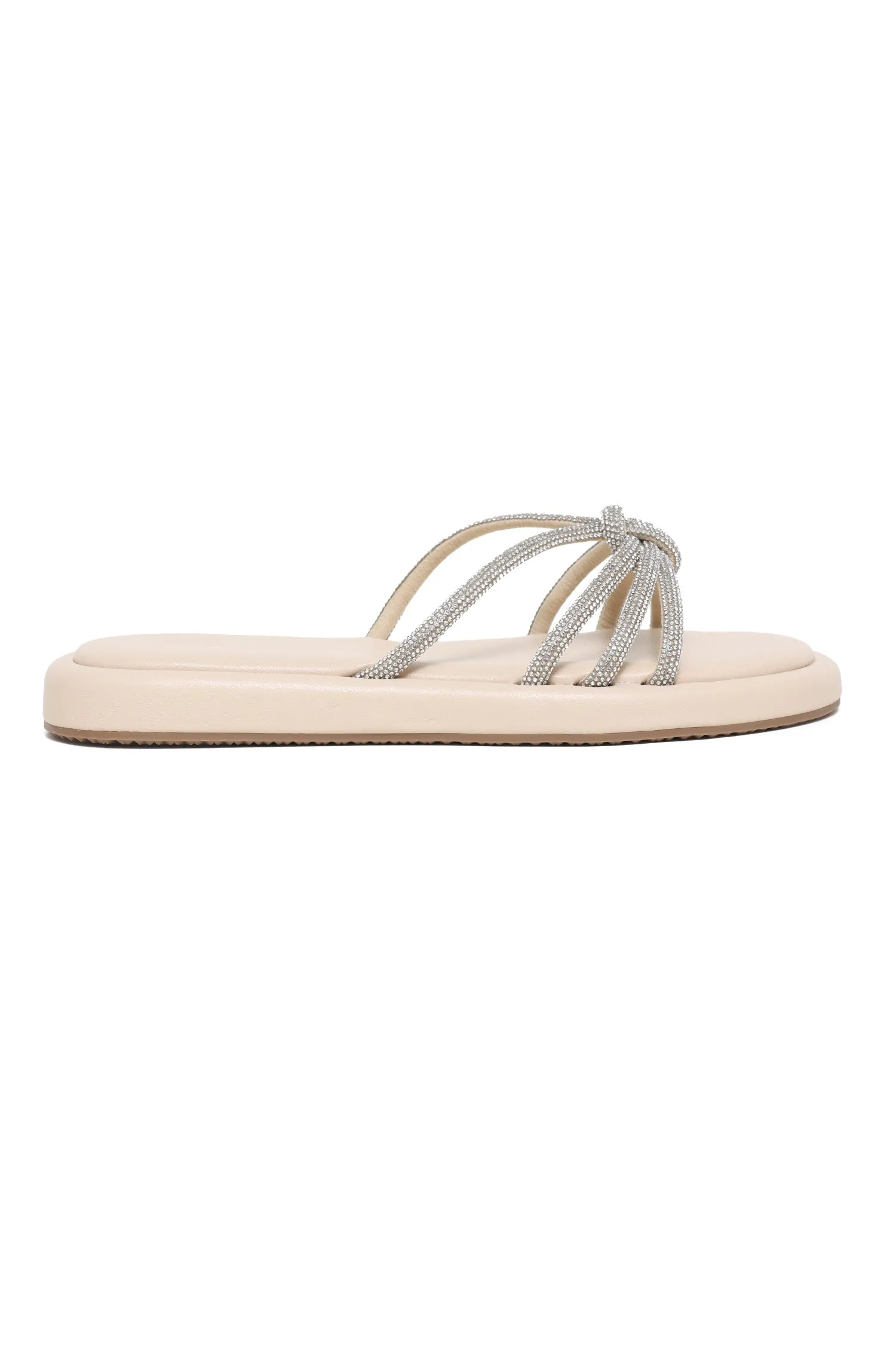 CRYSTAL KNOT SLIP-ON SLIDES-BEIGE