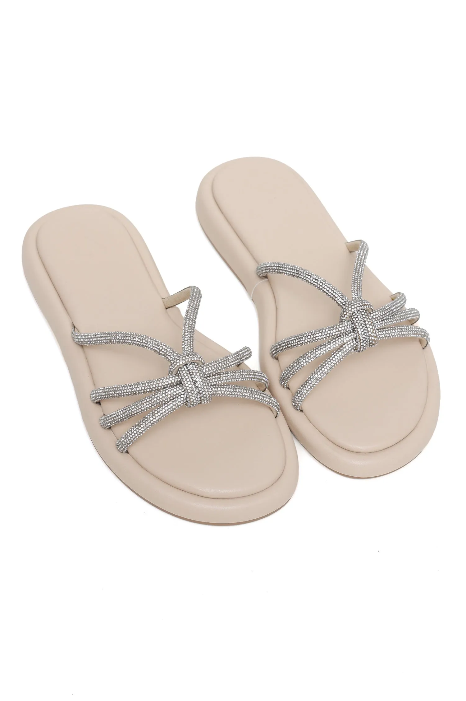 CRYSTAL KNOT SLIP-ON SLIDES-BEIGE