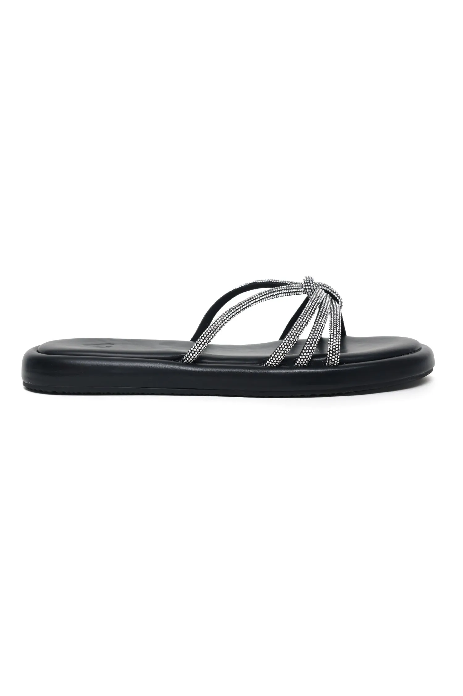 CRYSTAL KNOT SLIP-ON SLIDES-BLACK