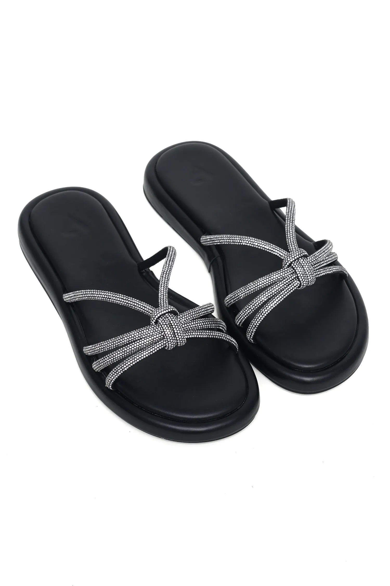 CRYSTAL KNOT SLIP-ON SLIDES-BLACK