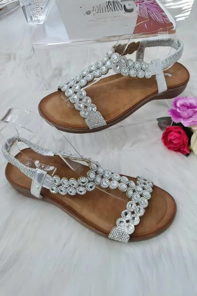 Diamond Detail  Strap Flat Wedge Sandal