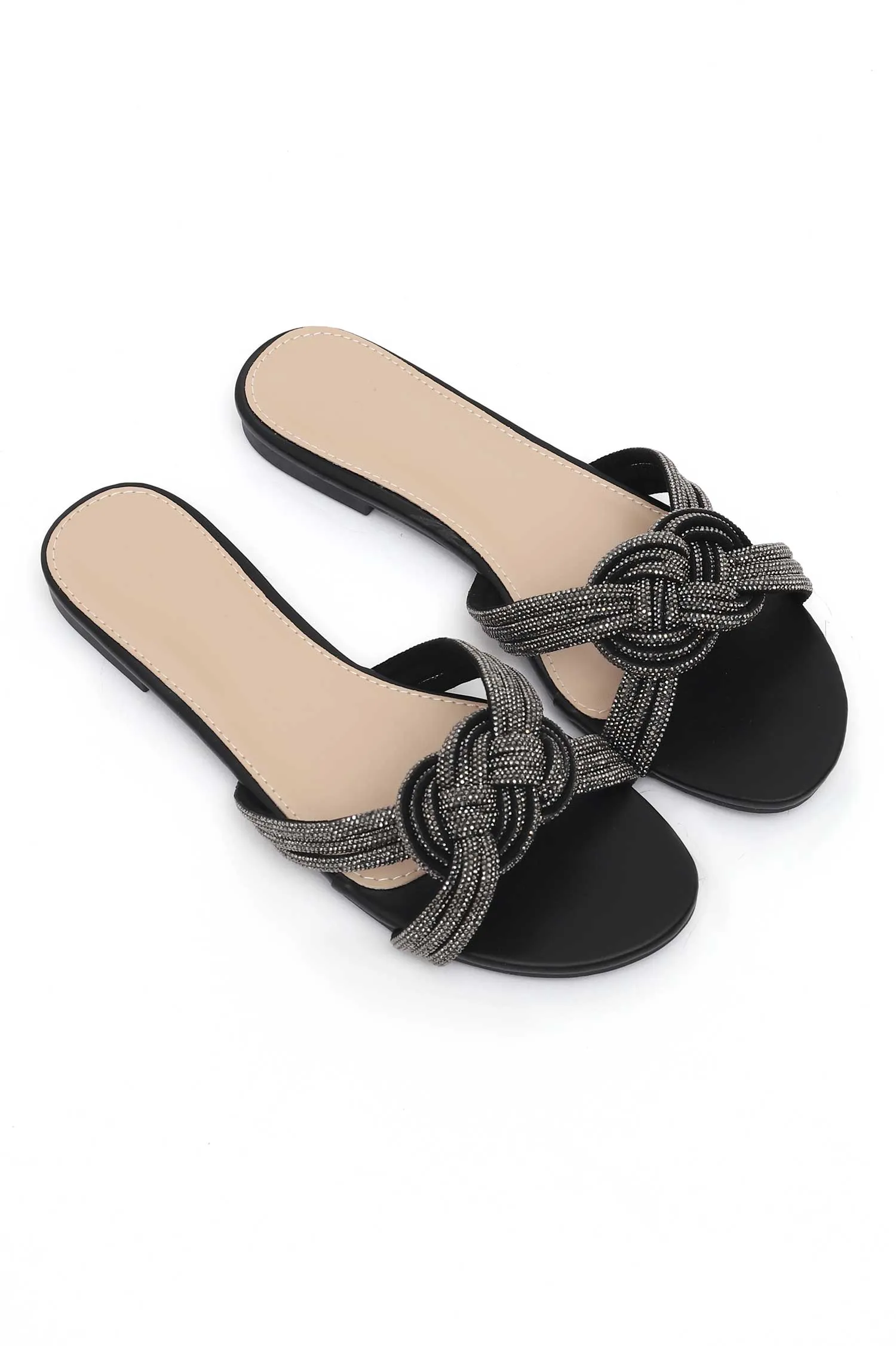 ELEGANT KNOT DESIGN SLIDES-BLACK