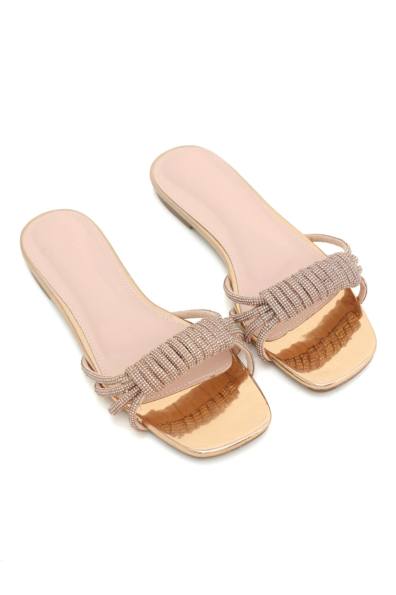 ELEGANT STRAPPY SLIDES-CHAMPAGNE