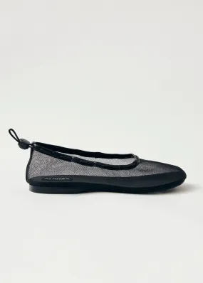 Gill Mesh Black Leather Ballet Flats