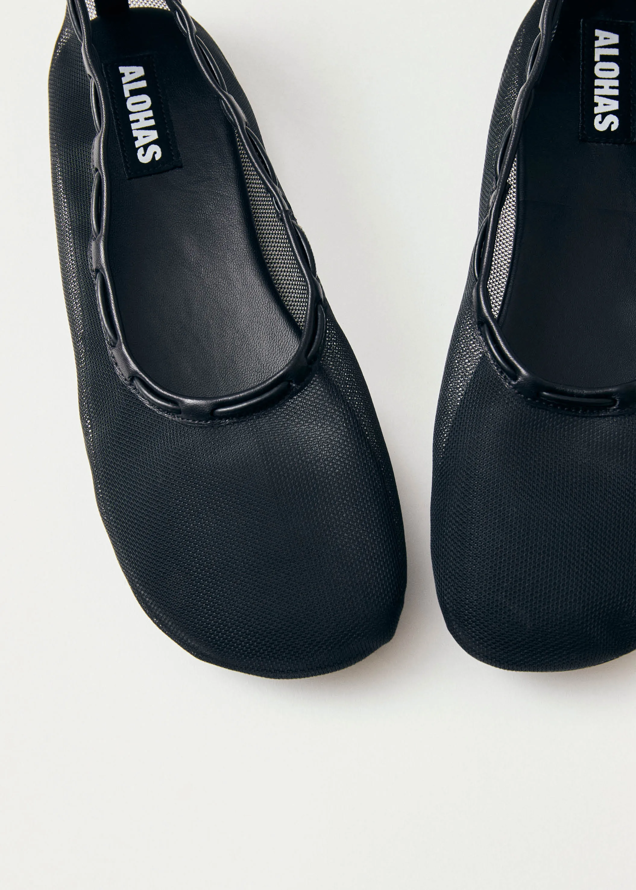 Gill Mesh Black Leather Ballet Flats