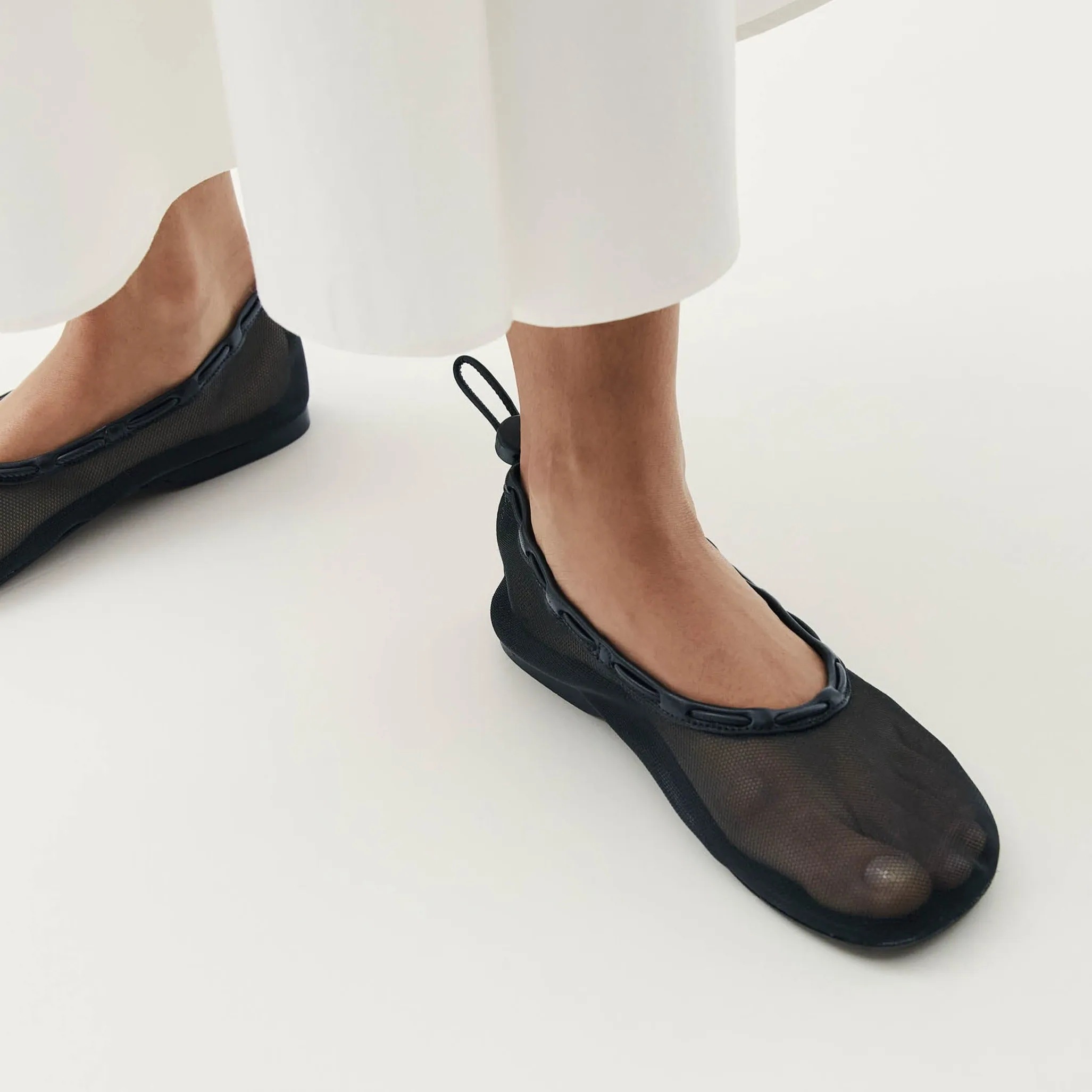 Gill Mesh Black Leather Ballet Flats