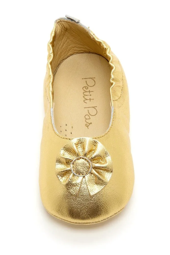 Gold Flower Elastic Flats