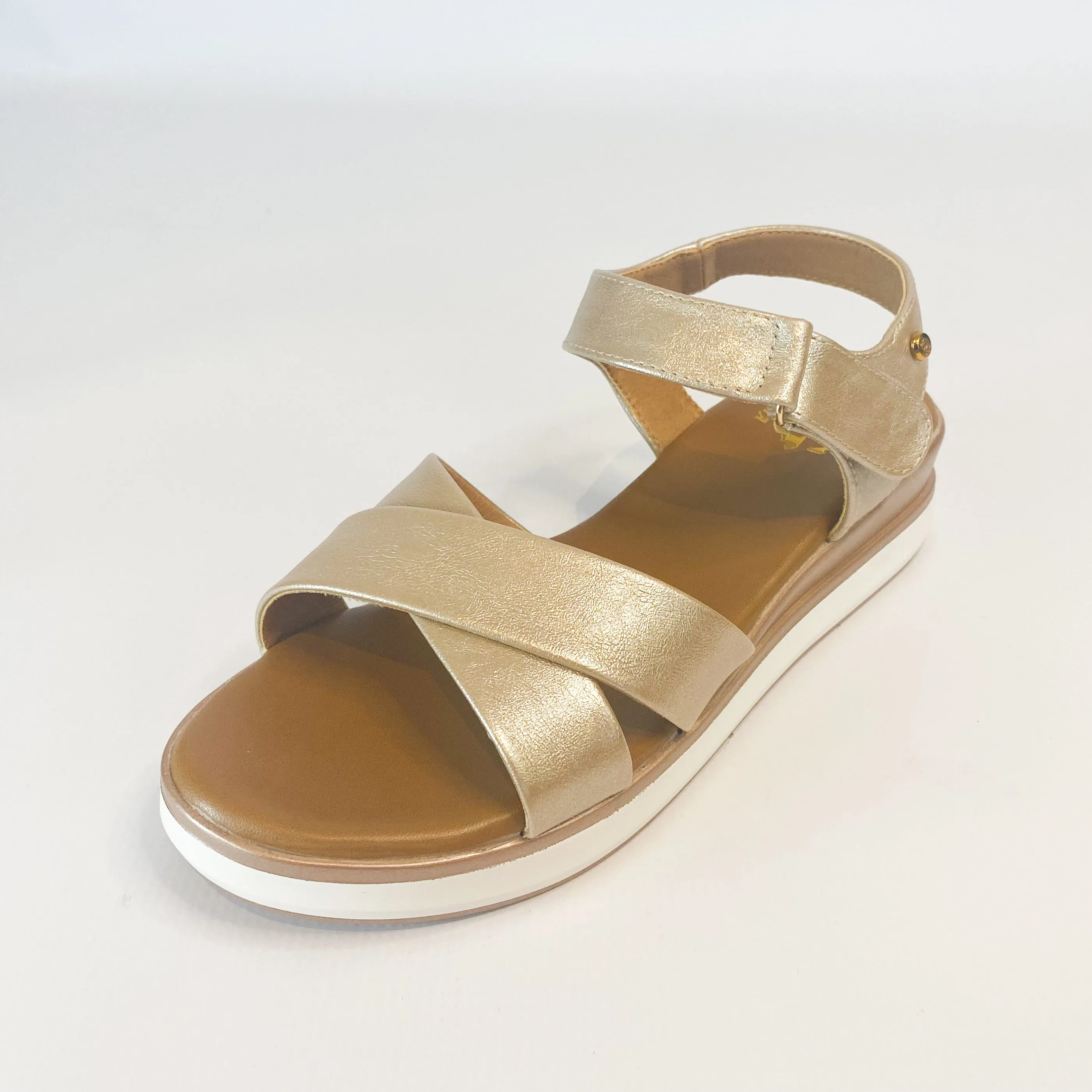 KG champagne crossover wedge sandal