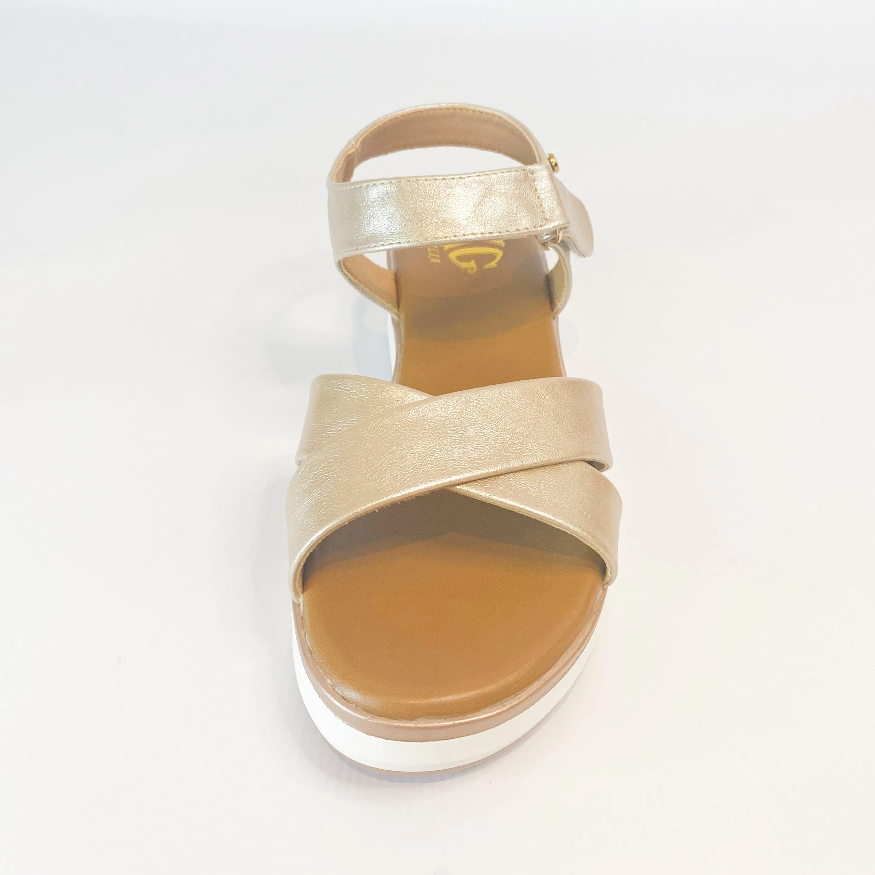 KG champagne crossover wedge sandal