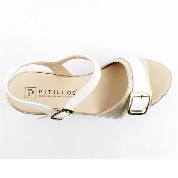 Ladies Pitillos Sandals White/Gold Wedge Heel Buckle Platform 2852 Oro sale